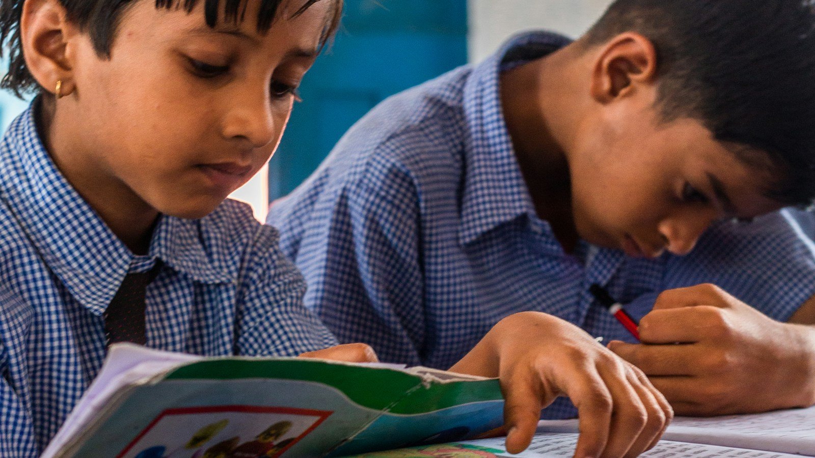 Primary school children at work